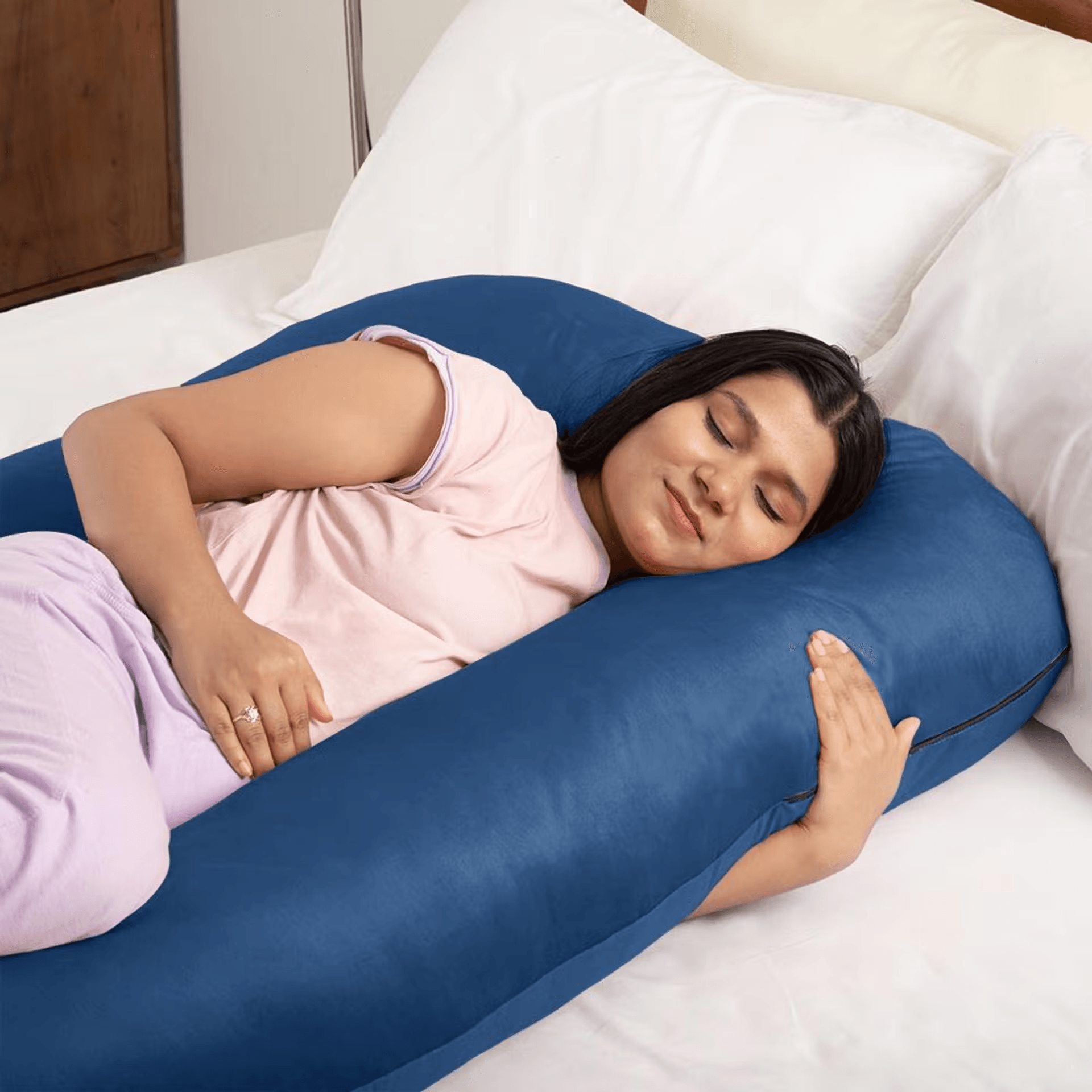Maternity Pillow for Pregnancy Support | G Shape | Super Soft & Machine Washable Velvet Cover | Dark Blue thumbnail