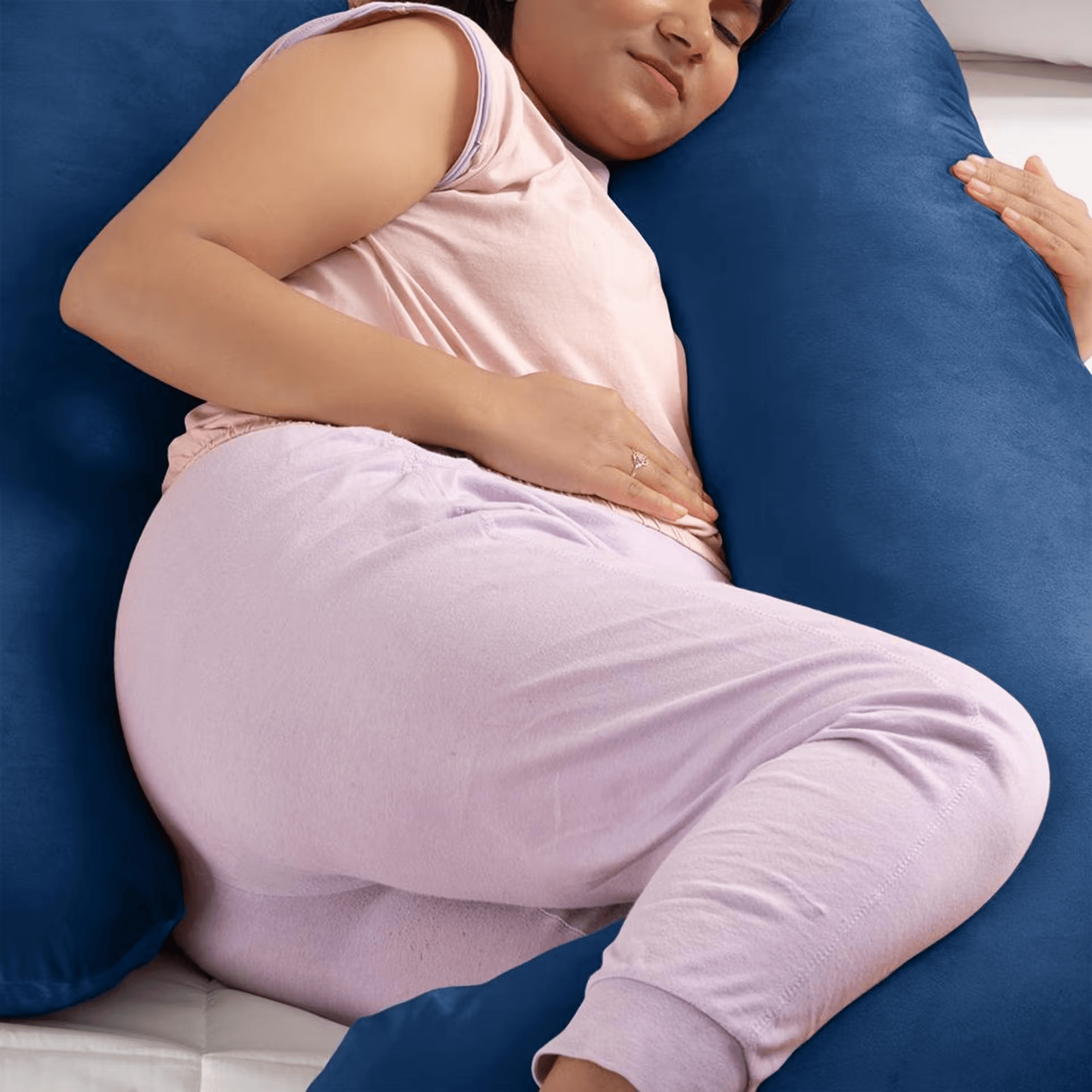 Maternity Pillow for Pregnancy Support | G Shape | Super Soft & Machine Washable Velvet Cover | Dark Blue