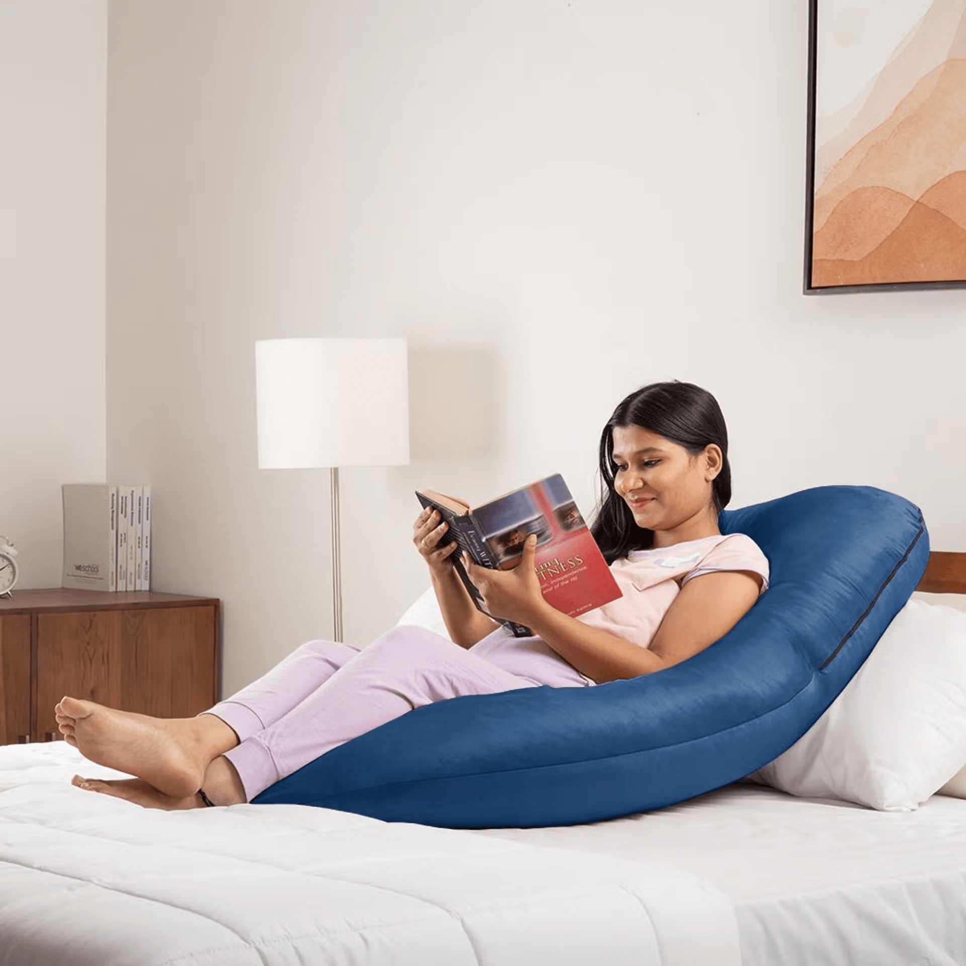 Maternity Pillow for Pregnancy Support | G Shape | Super Soft & Machine Washable Velvet Cover | Dark Blue