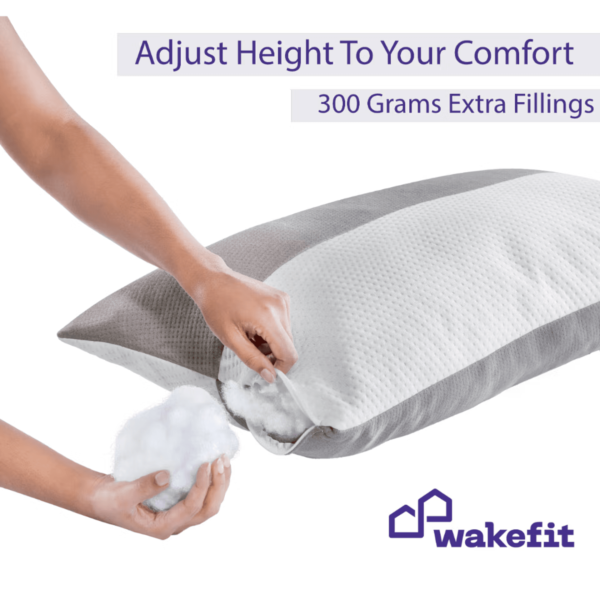 Sleeping Pillow | Set of 2 | Height Adjustable | Standard Size 27X16 inch | Soft & Fluffy | Free Extra Filling 300 Grms | White & Grey