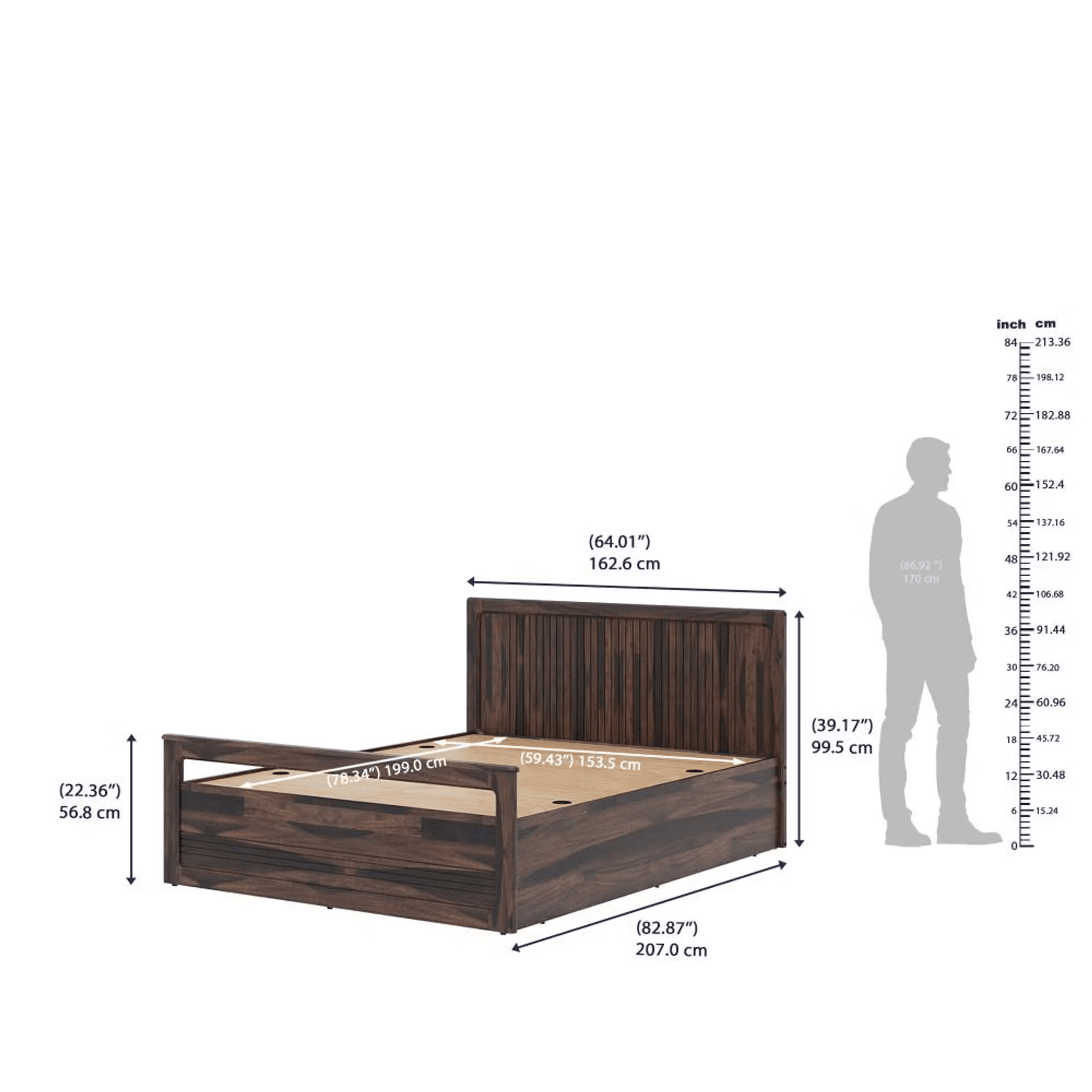 Santi sheesham wood queen size bed with Storage
