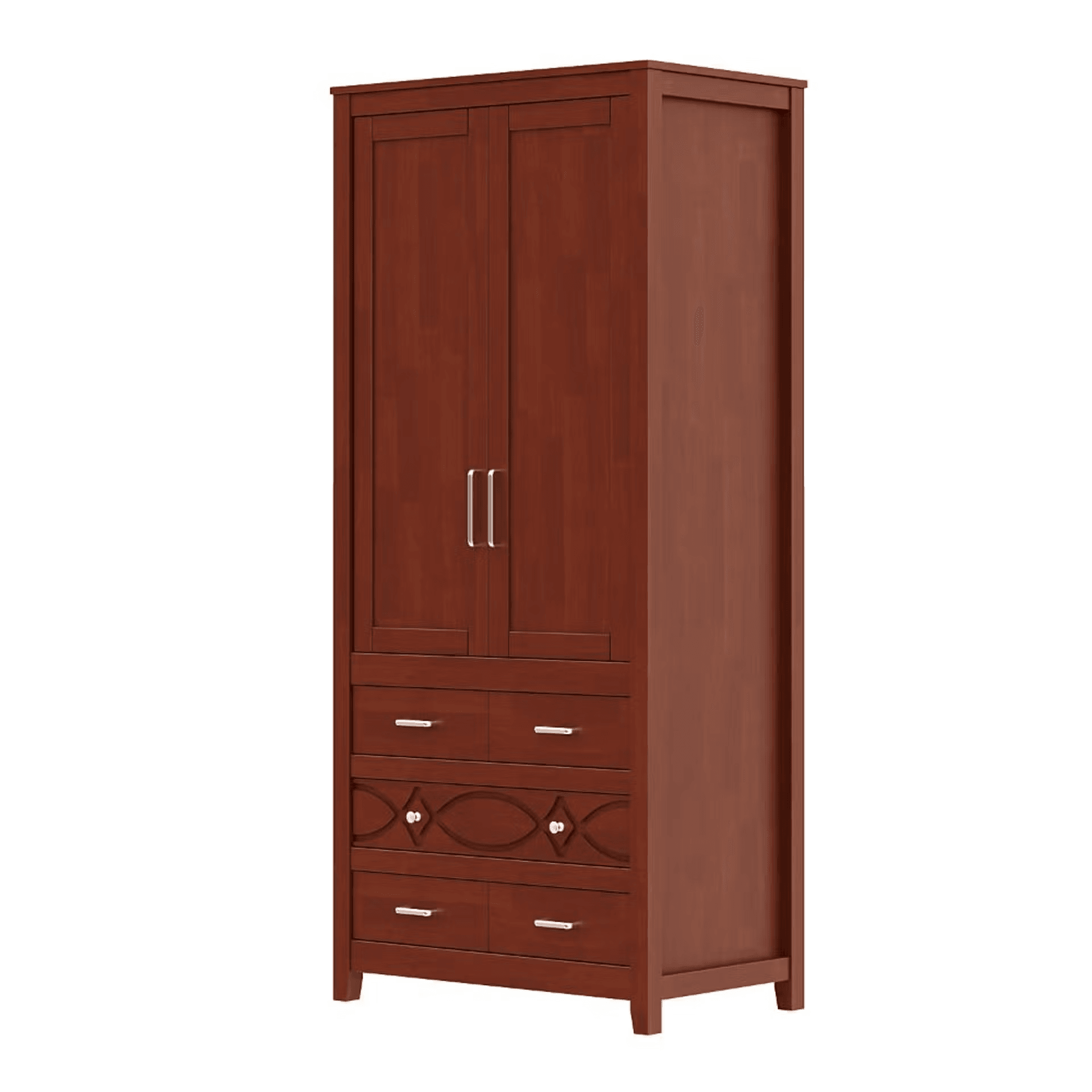 Crinoline Solid wood 2 Door Wardrobe with 5 Drawers & 2 Shelves | Without Mirror | (Golden Brown)  thumbnail