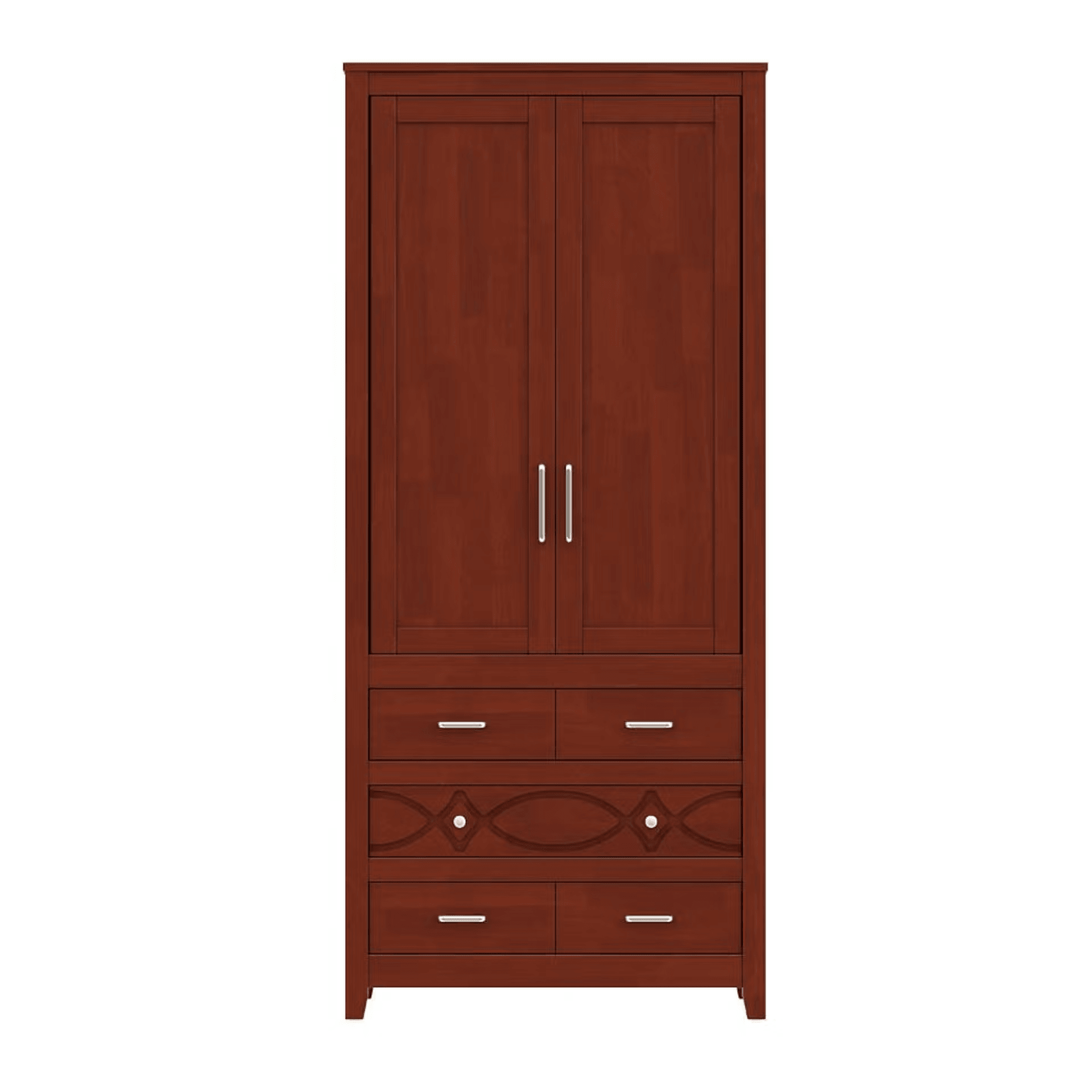 Crinoline Solid wood 2 Door Wardrobe with 5 Drawers & 2 Shelves | Without Mirror | (Golden Brown)  thumbnail