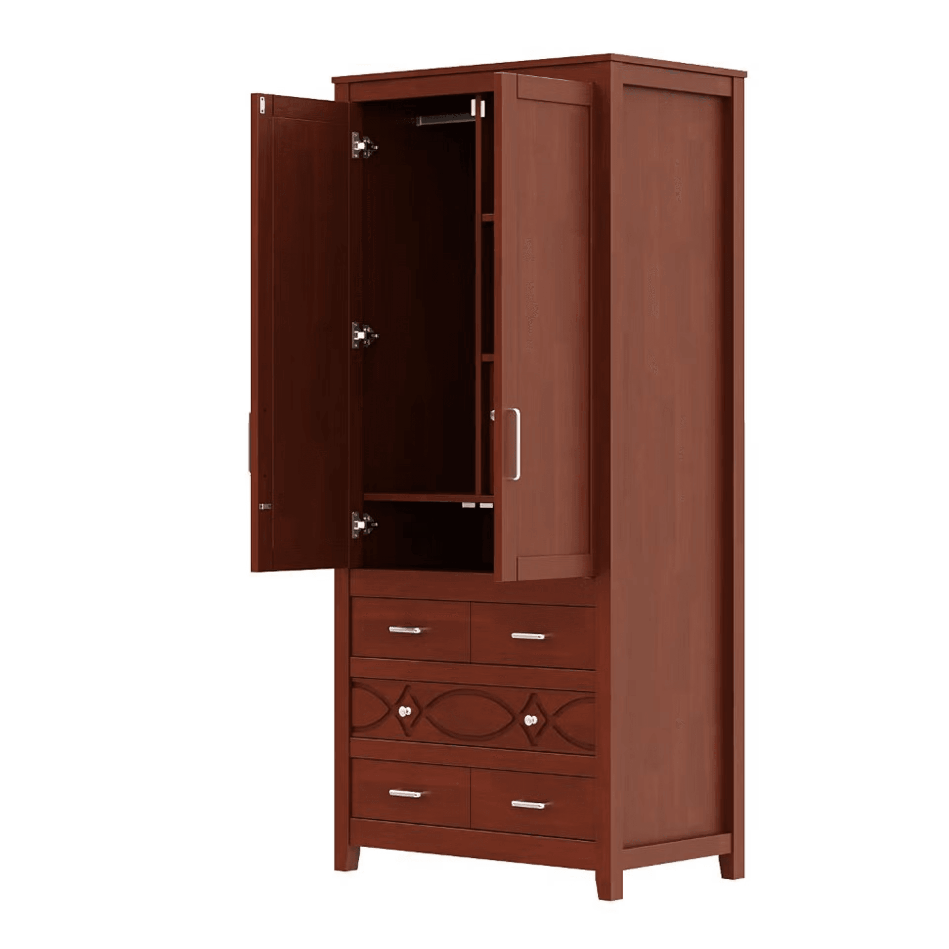 Crinoline Solid wood 2 Door Wardrobe with 5 Drawers & 2 Shelves | Without Mirror | (Golden Brown)  thumbnail