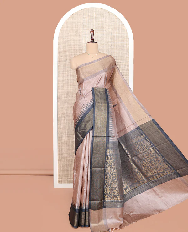 Pale Brown Tussar Silk Saree