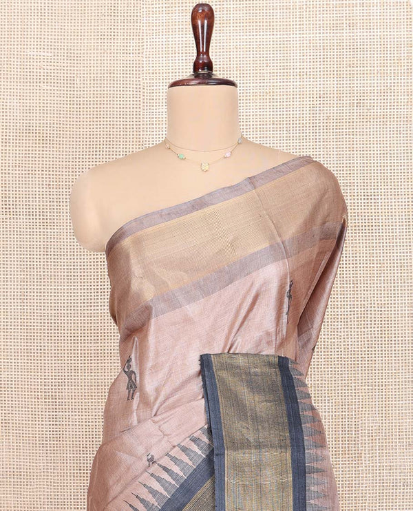 Pale Brown Tussar Silk Saree