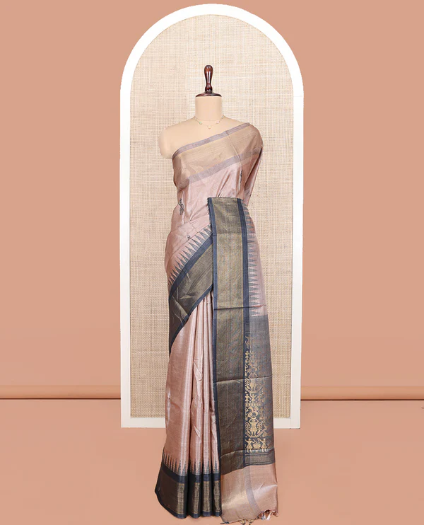 Pale Brown Tussar Silk Saree
