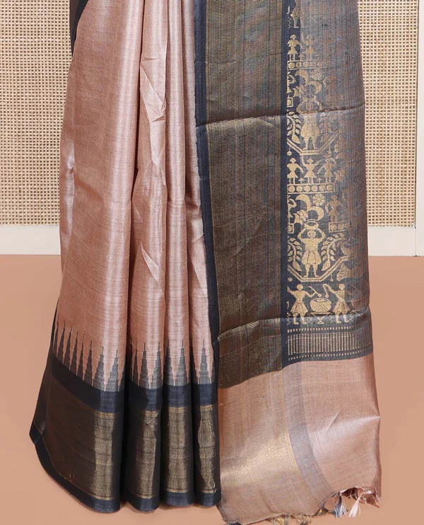 Pale Brown Tussar Silk Saree