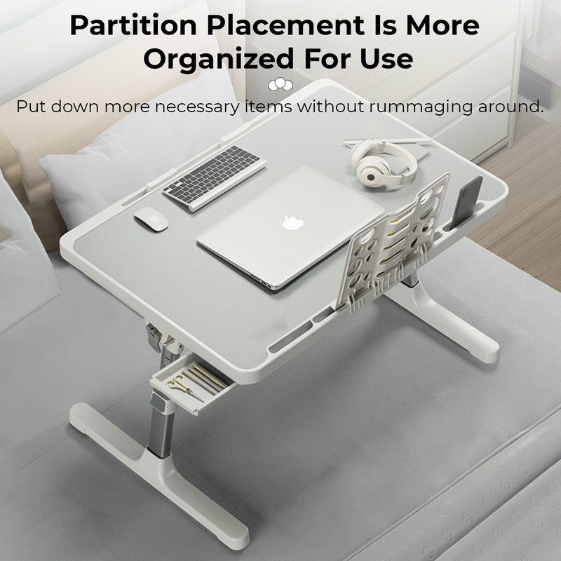 Portable Foldable Laptop Desk with Drawer – Grey (Pre-Assembled)
