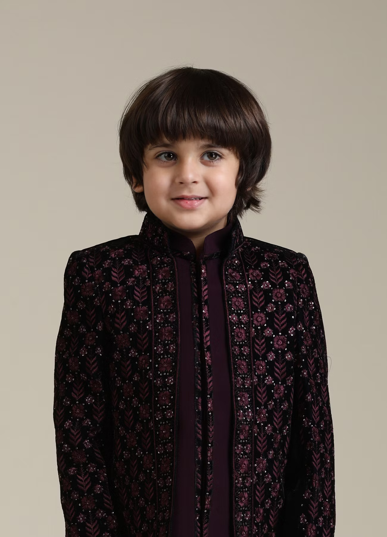 Wine Velvet Western Kurta