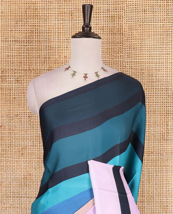 Borderless multi-color striped with sparsely buttas satin crepe saree