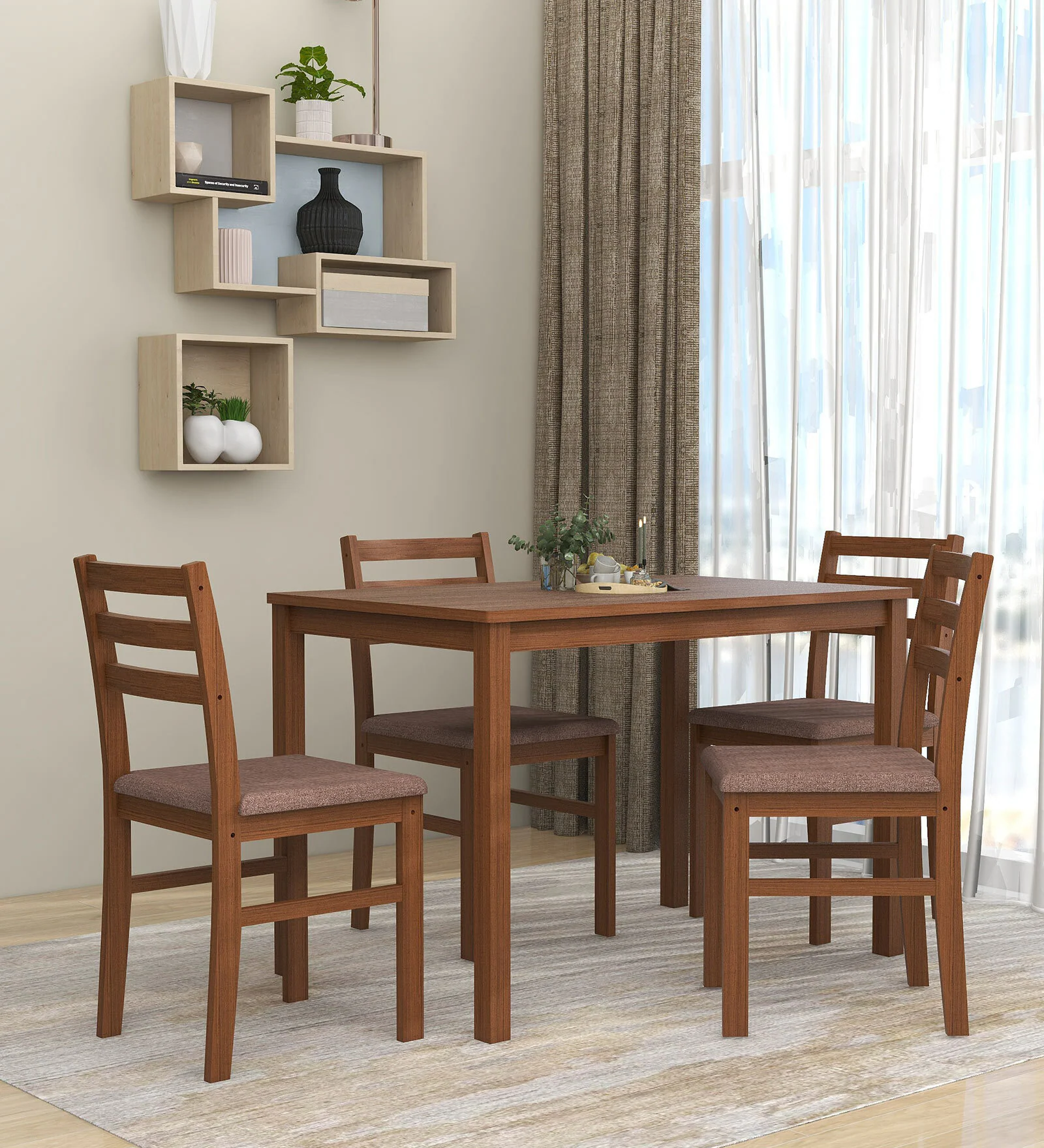 Nippon 4 Seater Dining Set in Antique Oak Finish