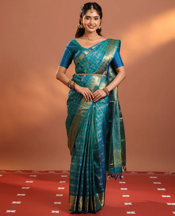 Peacock Blue Vasundhara Silk Saree