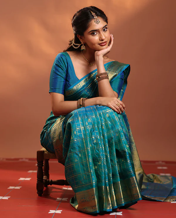 Peacock Blue Vasundhara Silk Saree