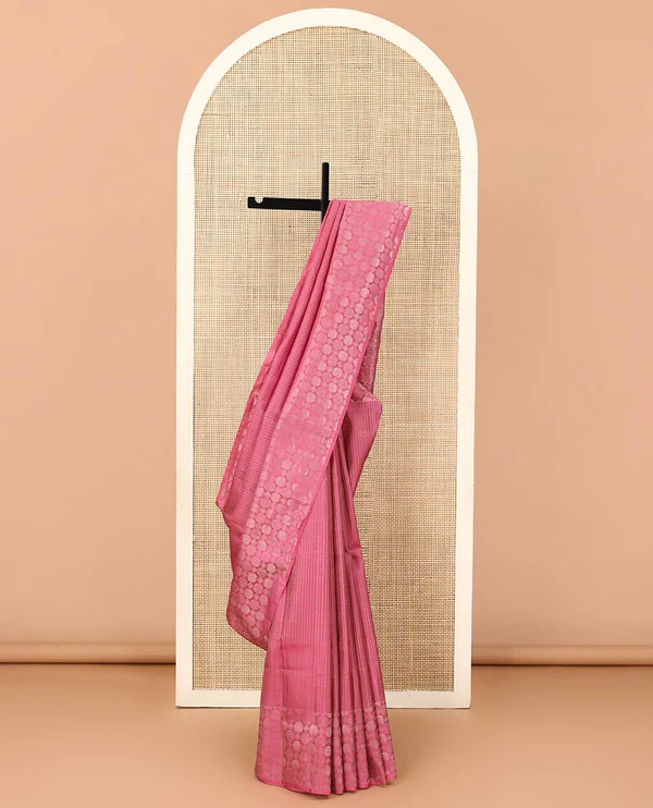 Pink muthu striped soft silk saree