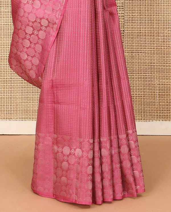 Pink muthu striped soft silk saree