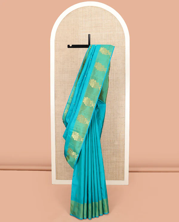 sky Blue Kanchipuram Silk Saree