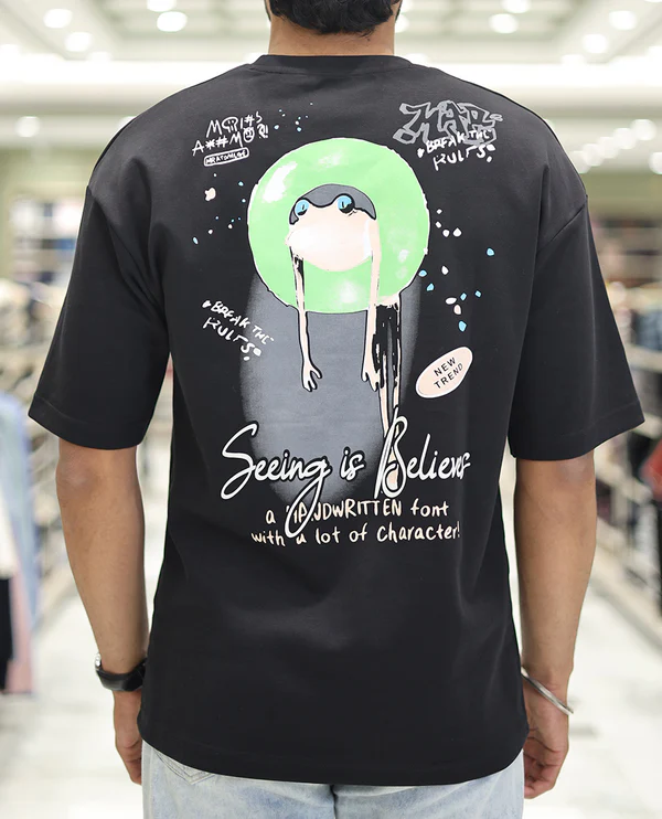 Black Glow in the Dark Cotton-Blended T-Sh