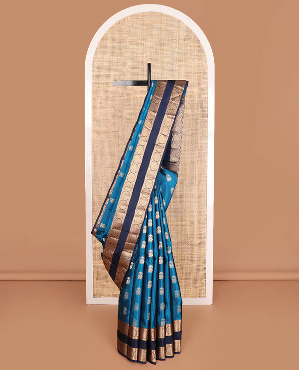 Blue zari buttas Vasundhara silk mix saree