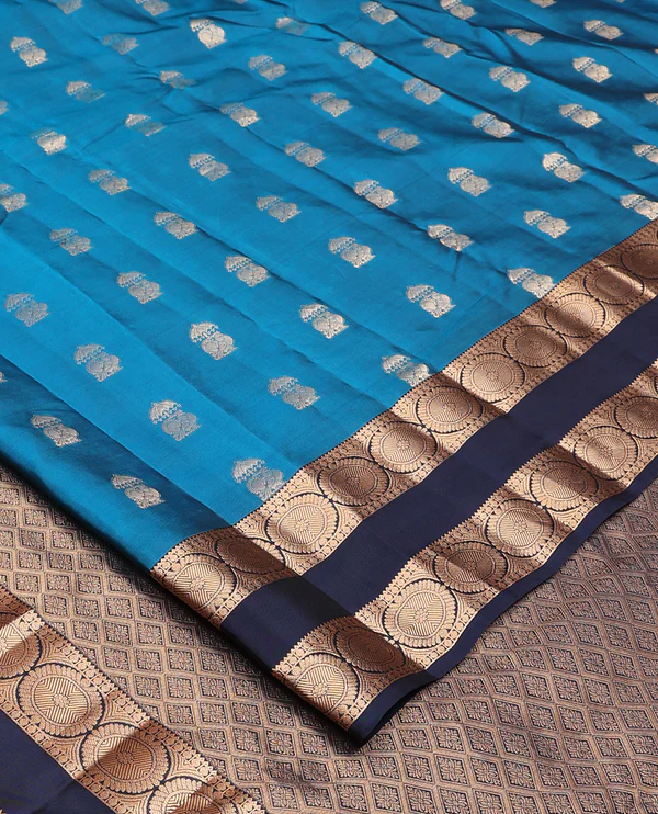 Blue zari buttas Vasundhara silk mix saree