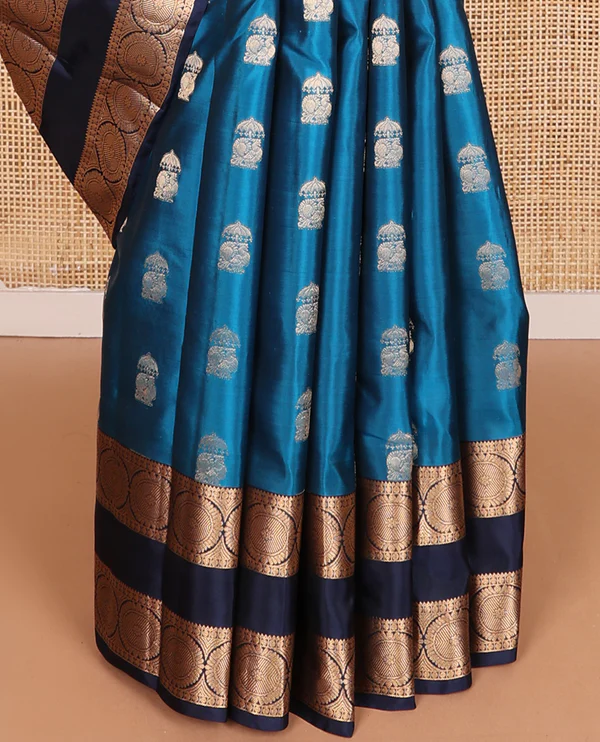 Blue zari buttas Vasundhara silk mix saree