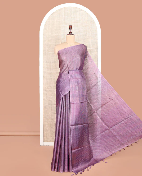 Borderless Violet Tussar Silk Saree