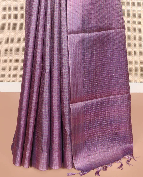 Borderless Violet Tussar Silk Saree