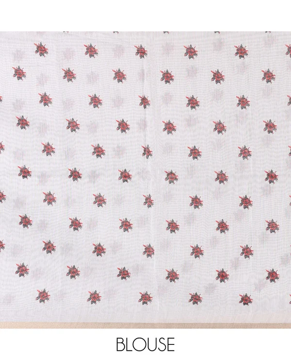White Christmas poinsettia wreath motifs digital printed Chanderi cotton saree